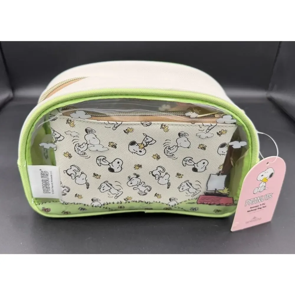 NWT Snoopy Peanuts (3) Piece Make-Up Cosmetics Bag Travel Set by Impressions